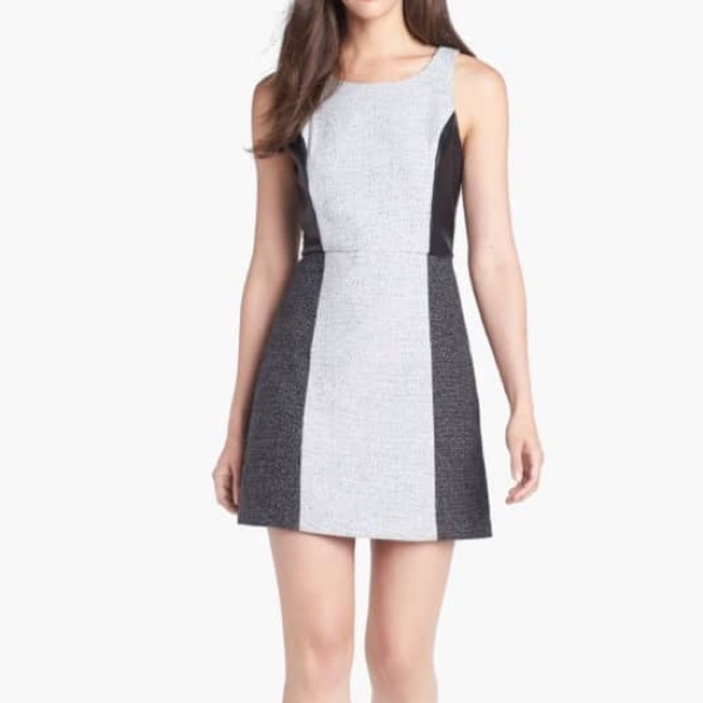 KENSIE Faux Leather Colorblock Tweed Dress - Picture 6 of 7